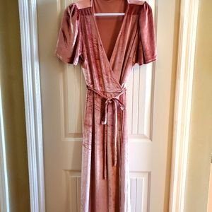 Blush Pink Velvet Wrap Maxi Dress